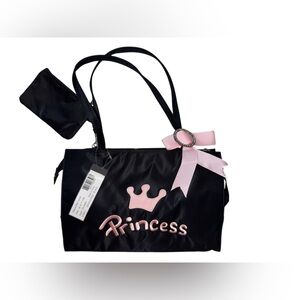 Black and Blue Satin Pet Travel “PRINCESS” Bag with attached Coin Purse